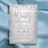 銀モダン冬ワンダーランド1歳の誕生日パーティー 招待状