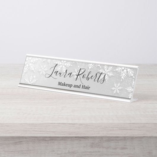 銀モダン冬雪片 デスクネームプレート (正面)