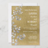 銀モダン及び金ゴールドフローラ結婚式招待状 招待状 (正面)