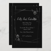 銀モダン枠50と素晴らしい誕生日 招待状 (正面/裏面)