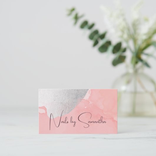 銀モダン水色爪、 ネイル 名刺 (スタンド正面)