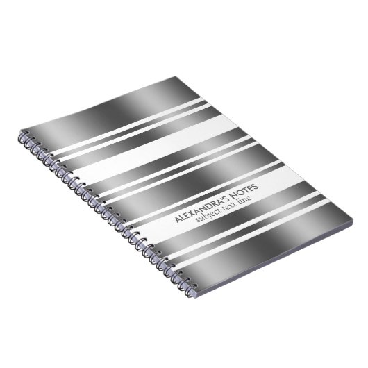 銀モダン灰色と白のストライプ模様 ノートブック (右側)