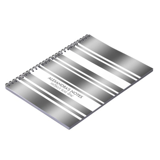 銀モダン灰色と白のストライプ模様 ノートブック (左側)
