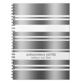銀モダン灰色と白のストライプ模様 ノートブック (正面)