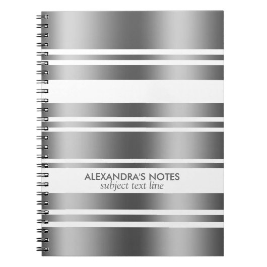 銀モダン灰色と白のストライプ模様 ノートブック (正面)