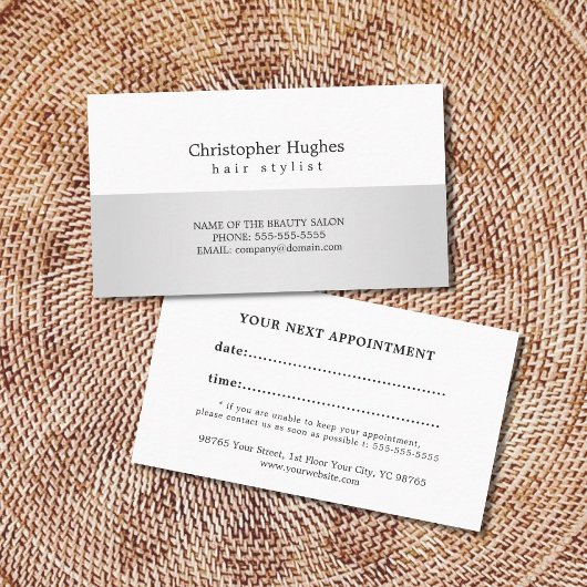 銀モダン白フェイク美容師アポイントメント 予約カード