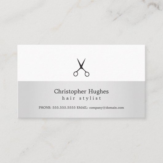 銀モダン白フェイク美容師アポイントメント 予約カード (正面)