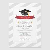 銀モダン白絵画卒業 マグネット招待状 (正面)