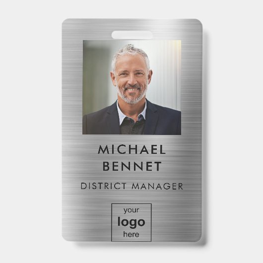 銀モダン社員の写真ID バッジ (Front)