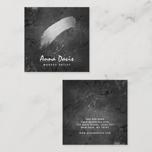 銀モダン筆化粧 スクエア名刺 (正面/裏面)