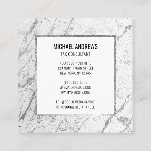 銀モダン箔お洒落白大理石 スクエア名刺 (裏面)