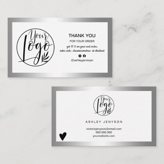 銀モダン箔のロゴオーダ感謝していユー 名刺 (正面/裏面)