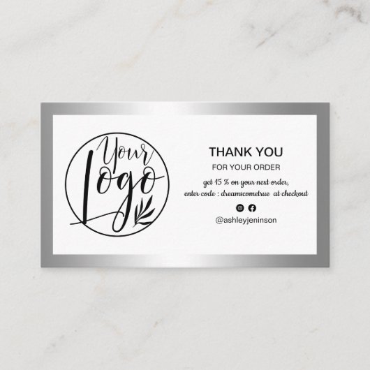 銀モダン箔のロゴオーダ感謝していユー 名刺 (正面)