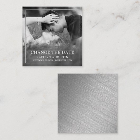 銀モダン箔の写真日付の変更 エンクロージャーカード (正面/裏面)