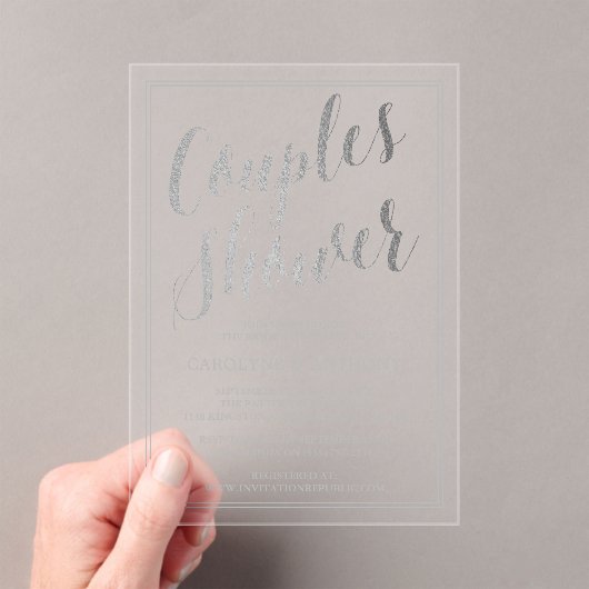 銀モダン箔エフェクトカップルウェディングシャワー アクリル招待状 (インサイチュ (ポータブル))