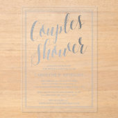 銀モダン箔エフェクトカップルウェディングシャワー アクリル招待状 (正面)