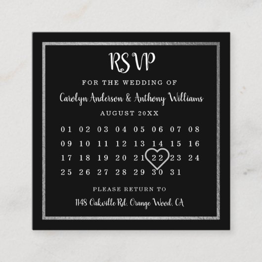銀モダン箔カレンダーRSVP エンクロージャーカード (正面)