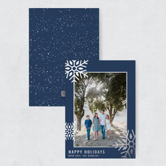銀モダン箔スノーフレークフォトホリデーカード 箔シーズンカード
