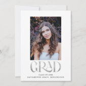 銀モダン箔タイポグラフィ写真卒業 案内状 (正面)