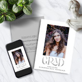 銀モダン箔タイポグラフィ写真卒業 案内状