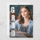 銀モダン箔フェイクGRAD写真卒業 招待状 (正面)