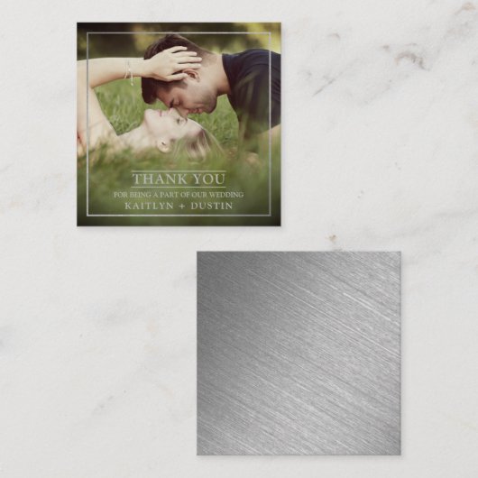 銀モダン箔フォトありがとう エンクロージャーカード (正面/裏面)