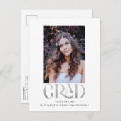 銀モダン箔フォト卒業パーティー 案内ポストカード (正面/裏面)