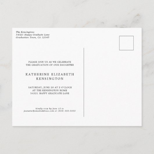 銀モダン箔フォト卒業パーティー 案内ポストカード (裏面)