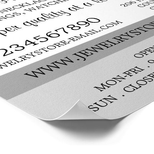 銀モダン箔ブラシストローク、ジュエリー店 ポスター (角)