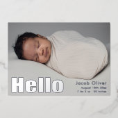 銀モダン箔ベビー写真発表 箔招待状 (正面)