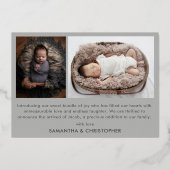 銀モダン箔ベビー写真発表 箔招待状 (裏面)