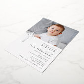 銀モダン箔写真バプテスマ招待 箔招待状 (回転した状態)