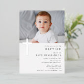 銀モダン箔写真バプテスマ招待 箔招待状 (立ち正面)