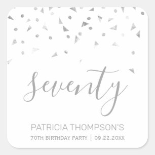 銀モダン紙吹雪70誕生日 スクエアシール
