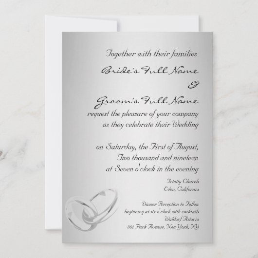 銀モダン結婚式招待状テンプレート 招待状 (正面)