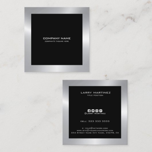 銀モダン縁ど印 スクエア名刺 (正面/裏面)