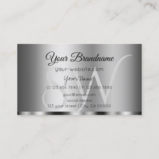 銀モダン色のイニシャルスタイリッシュ 名刺 (裏面)