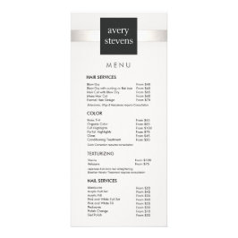 銀モダン色ストライプの白黒サロンメニュー ラックカード