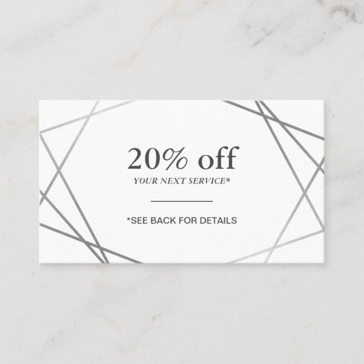 銀モダン色幾何割引券 名刺 (正面)