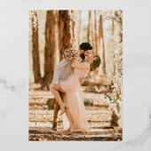 銀モダン葉紋付モノグラム写真結婚の 箔招待状 (裏面)