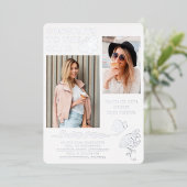 銀モダン蝶スクリプト卒業写真 箔招待状 (立ち正面)