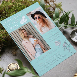 銀モダン蝶フォト卒業パーティー 箔招待状