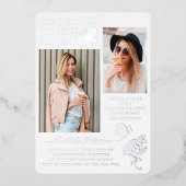 銀モダン蝶フォト卒業パーティー 箔招待状 (正面)