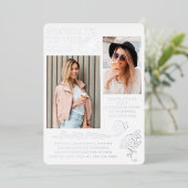 銀モダン蝶フォト卒業パーティー 箔招待状 (立ち正面)