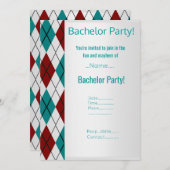 銀モダン赤アクアバチュラーパーティ 招待状 (正面/裏面)