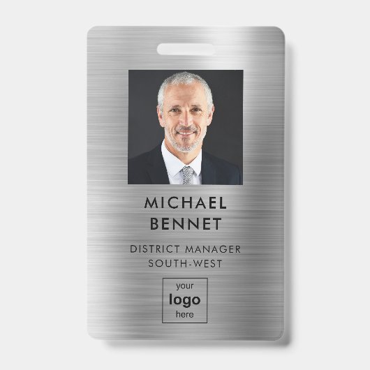 銀モダン金フェイク金の写真企業のID バッジ (正面)