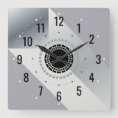 銀モダン金属デコール – アンティークグレー スクエア壁時計 (正面)
