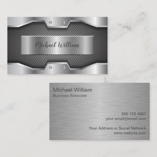 銀モダン金属プロフェッショナル 名刺 (正面/裏面)