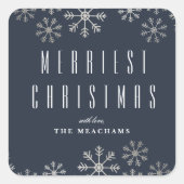 銀モダン雪片クリスマス スクエアシール (正面)