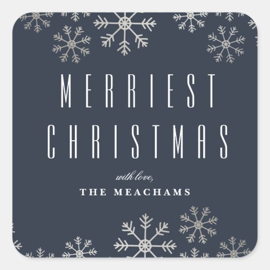 銀モダン雪片クリスマス スクエアシール (正面)